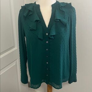 J.Crew Green Swiss Dot Ruffle Button-Front Blouse - Size Small